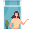 illustrations of woman standing on windows
