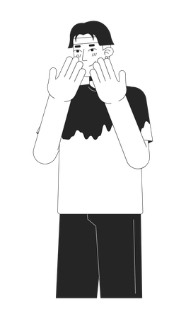 Face covering embarrassed korean young man  Illustration