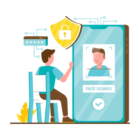 Digitalizacao Facial Ilustracao Do Conceito De Seguranca Do Sistema Privacidade E Protecao De Informacoes Ou Seguranca Na Internet Ilustração