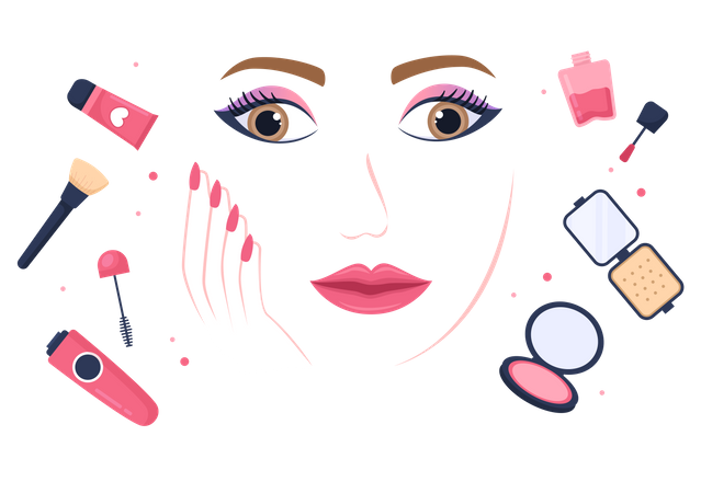 Face makeup cosmetics variety Illustration