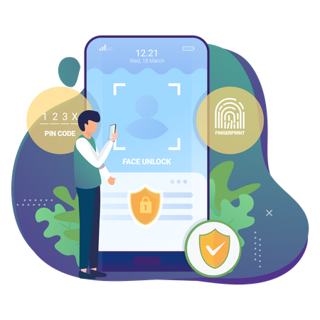 Face Unlock and pin Security  Illustration