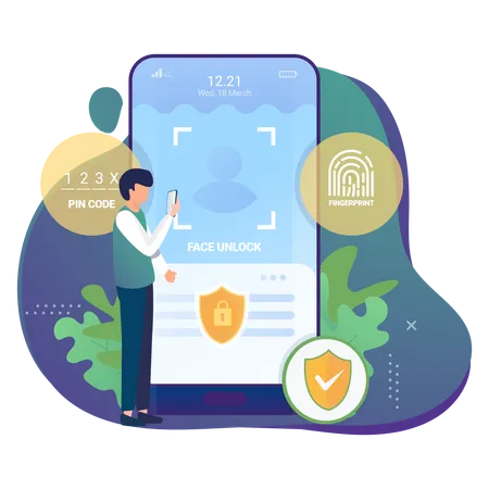 Face Unlock and pin Security  Illustration
