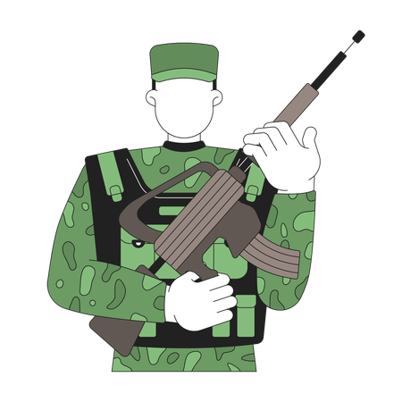 Faceless soldier in camouflage uniform holding military rifle  Illustration