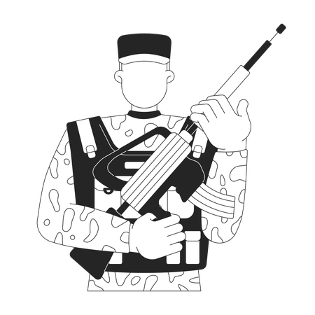 Faceless Soldier In Camouflage Uniform Holding Military Rifle  Illustration
