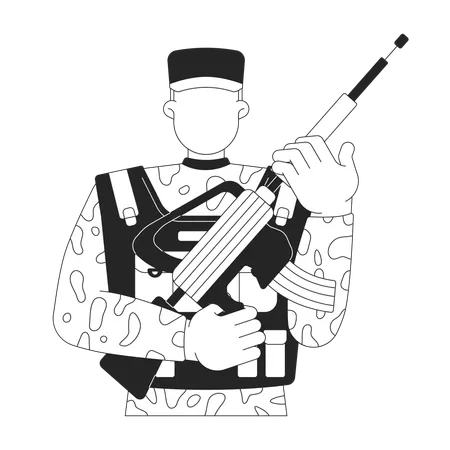 Faceless Soldier In Camouflage Uniform Holding Military Rifle  Illustration