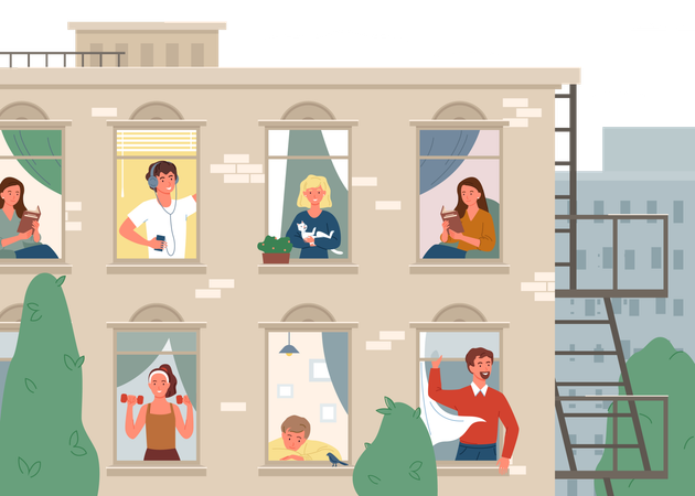 Fachada de edificio de casa de ladrillo  Ilustración