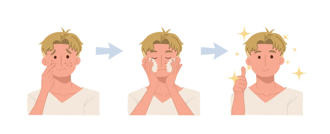 Facial cleaning process for clean face  Illustration