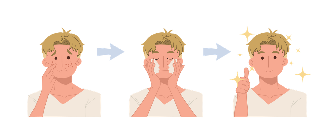 Facial cleaning process for clean face Illustration