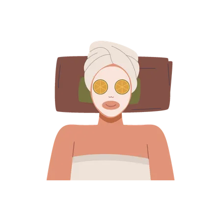 Flat Design Of Facial Mask In Spa Woman Relaxing In Spa Flat Design Illustration Illustration