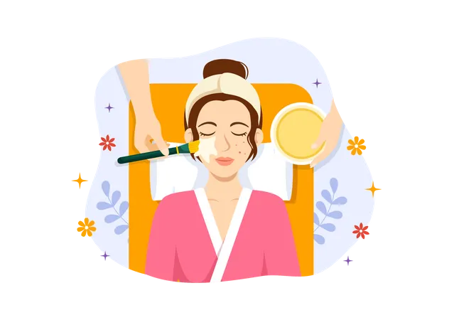 Facial And Skin Treatment Illustration With Women Skin Care Anti Age Procedure Massage Or SPA Wellness In Flat Cartoon Hand Drawn Templates Illustration