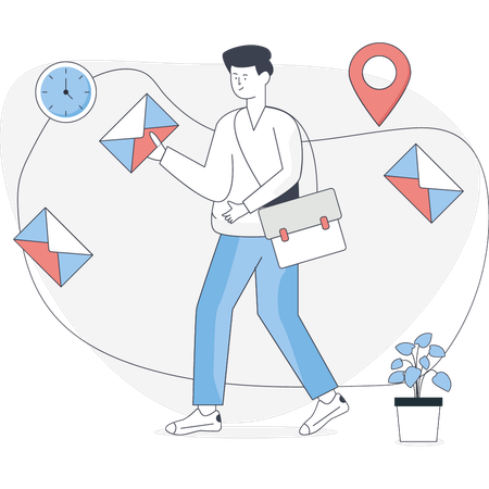 Facteur trouvant l'emplacement du courrier  Illustration