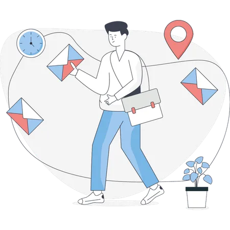 Facteur trouvant l'emplacement du courrier  Illustration