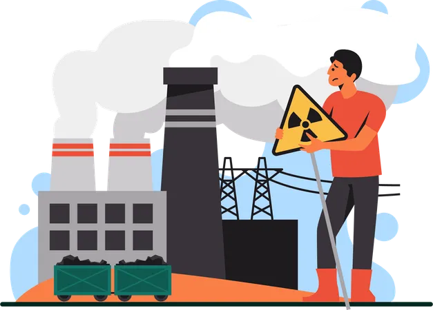 Transform Your Message With An Illustration Of A A Man Standing Next To A Factory That Emits Waste And Air Pollution For An Impactful Clean Environment Campaign Ideal For Banners Websites Or Promotional Materials This Artwork Visually Conveys The Importance Of Environmental Awareness In A Modern Dynamic Style That Encourages Eco Friendly Practices イラスト