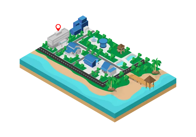 Isometric Style Illustration About A Map Of The Location Of A Building In The Middle City 일러스트레이션