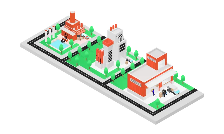 Isometric Style Illustration About Process Of Delivery Of Production Goods From Factory To Warehouse 일러스트레이션