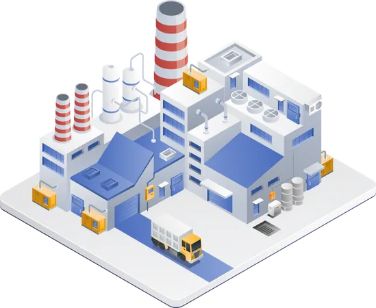 Factory Industry With Warehouse And Production Equipment Illustration