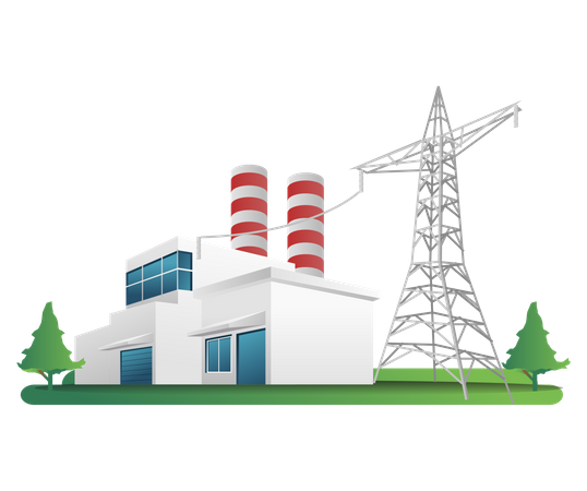 Factory building with electricity poles  Illustration