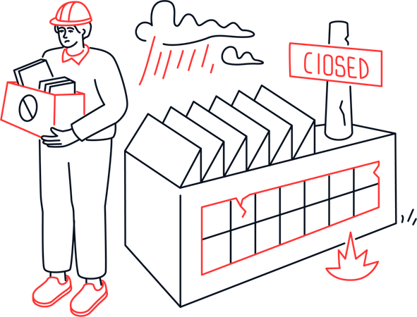 Factory closed worker who quit due to the bankruptcy of the enterprise  Illustration