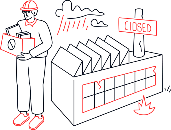 Factory closed worker who quit due to the bankruptcy of the enterprise  Illustration