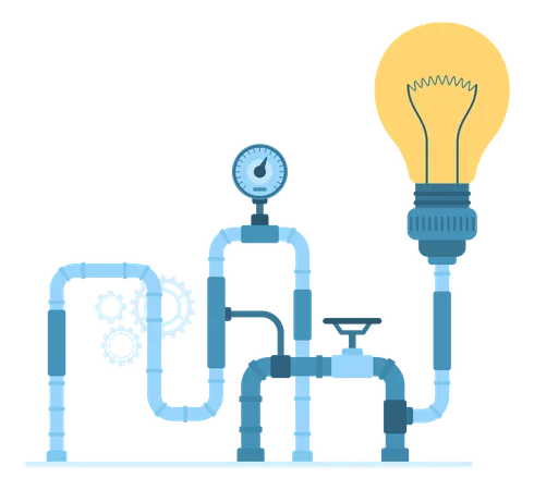 Factory pipe system with light bulb  Illustration