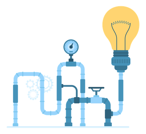 Factory pipe system with light bulb  Illustration