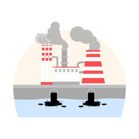 Factory polluting water with toxins  Illustration