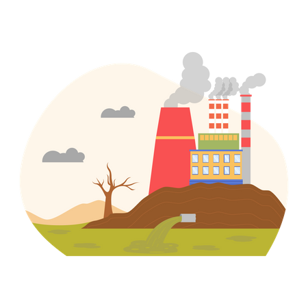 Factory release waste in water Illustration