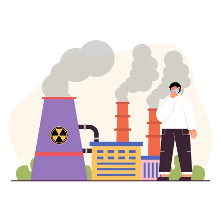 Factory releasing harmful gases into atmosphere  Illustration