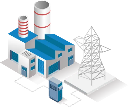 Factory with electricity grid  Illustration
