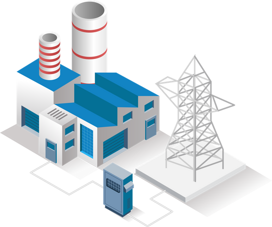 Factory with electricity grid  Illustration