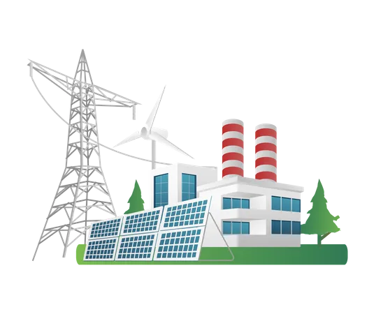 Factory with solar energy  Illustration