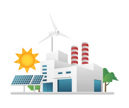 Factory with solar panel energy Illustration