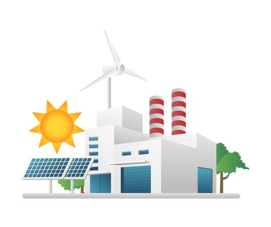 Factory with solar panel energy  Illustration