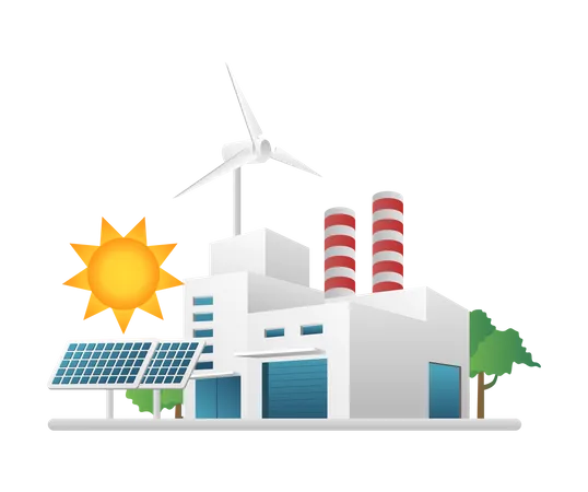 Factory with solar panel energy  Illustration