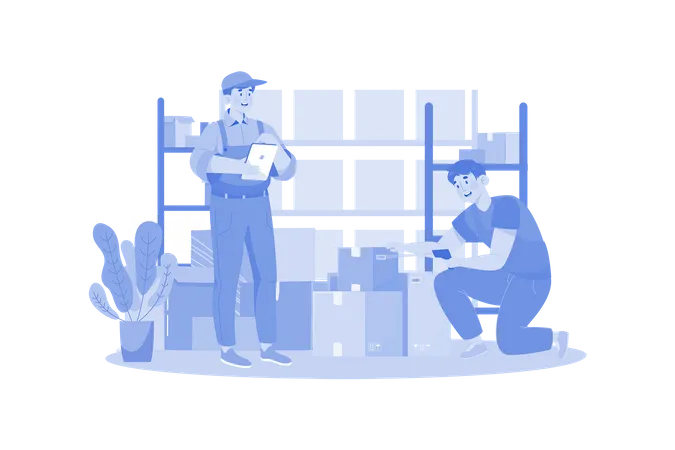 Factory Worker Checking Stock In Warehouse  イラスト
