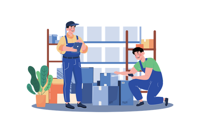 Factory Worker Checking Stock In Warehouse  Illustration