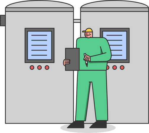 Factory Worker Controls Milk Filling And Pasteurization Process On Milk Plant  Illustration