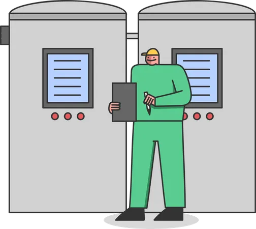 Factory Worker Controls Milk Filling And Pasteurization Process On Milk Plant  Illustration