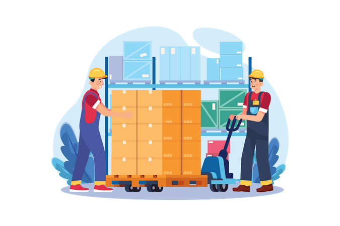 Factory Worker Driving The Vehicle In Warehouse Illustration