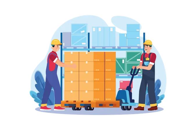 Factory Worker Driving The Vehicle In Warehouse Illustration