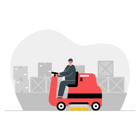 Factory worker driving vehicle Illustration