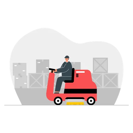 Factory worker driving vehicle Illustration