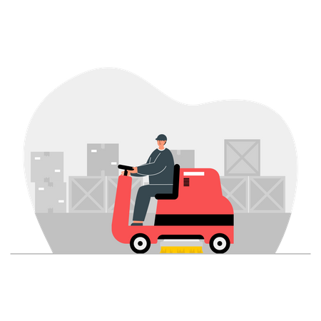 Factory worker driving vehicle  Illustration