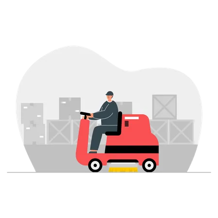 Factory worker driving vehicle  Illustration