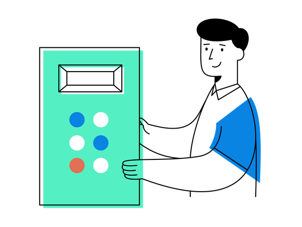 Factory worker operating machine control panel  Illustration