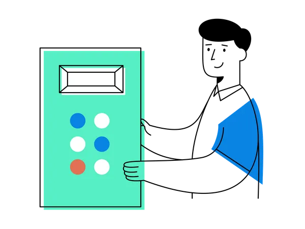 Factory worker operating machine control panel  Illustration
