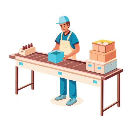 Factory Worker packing boxes  Illustration