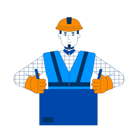 Factory worker packing cardboard box  Illustration