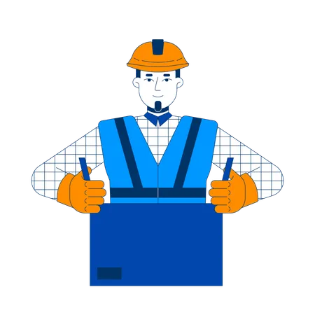 Factory worker packing cardboard box  Illustration