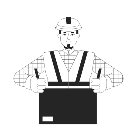 Factory worker packing cardboard box  Illustration